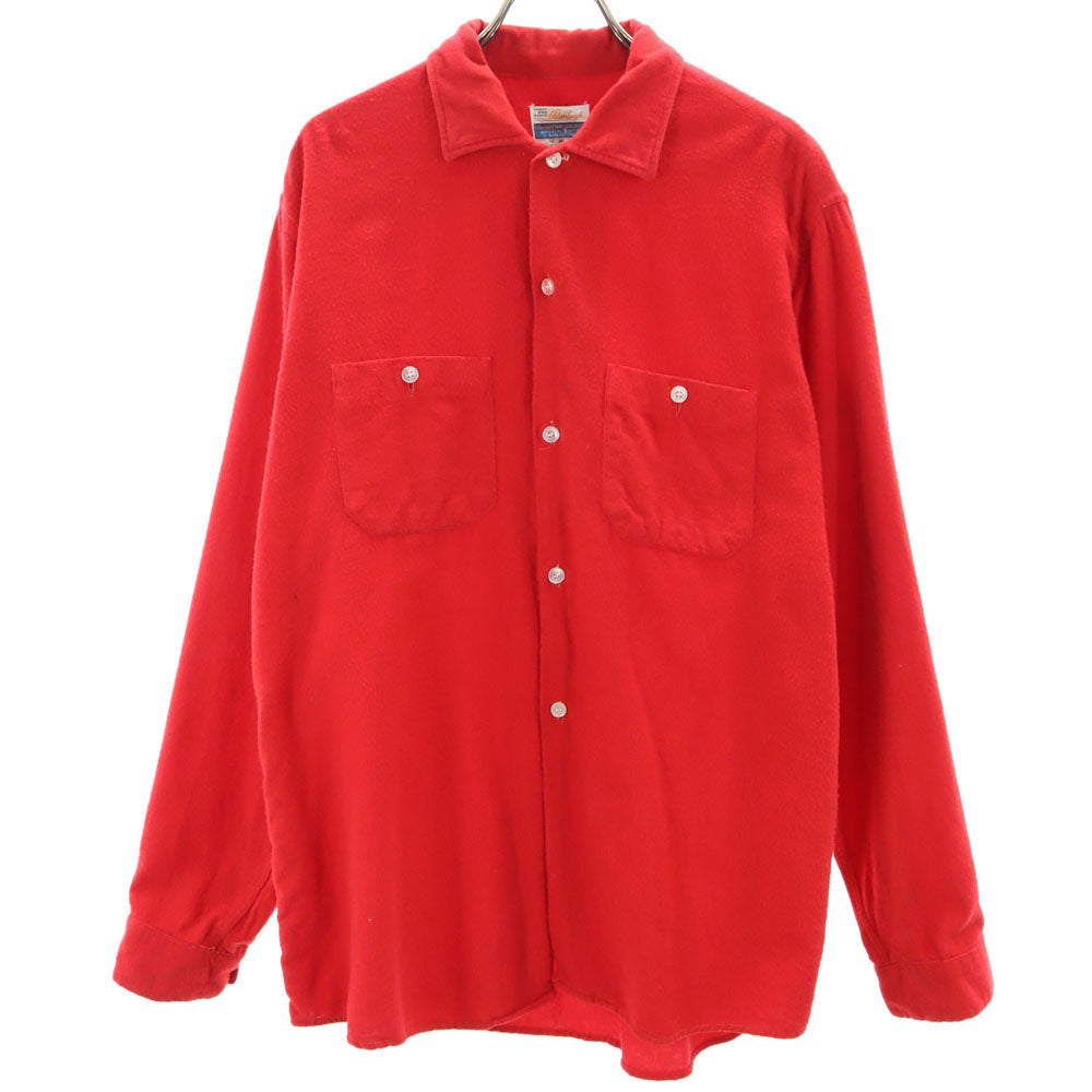 60s レーヨン ボックスシルエット 長袖 ネルシャツ M レッド系 オールド ヴィンテージ メンズ