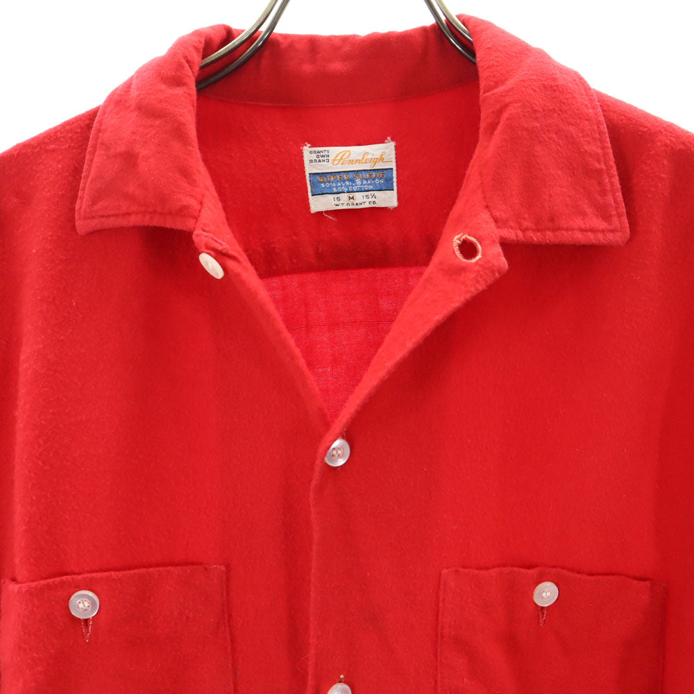 60s レーヨン ボックスシルエット 長袖 ネルシャツ M レッド系 オールド ヴィンテージ メンズ