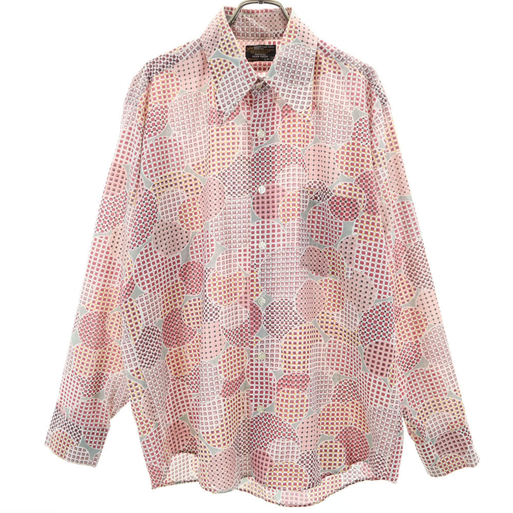 TOWNCRAFT タウンクラフト 70s 総柄 長袖 シャツ L レッド系 J.C.PENNEY オールド ヴィンテージ メンズ