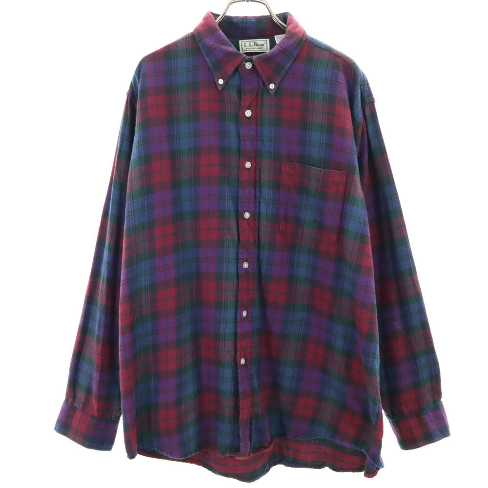 エルエルビーン 70s 80s チェック 長袖 ネルシャツ L レッド系 L.L.Bean アウトドア オールド ヴィンテージ メンズ