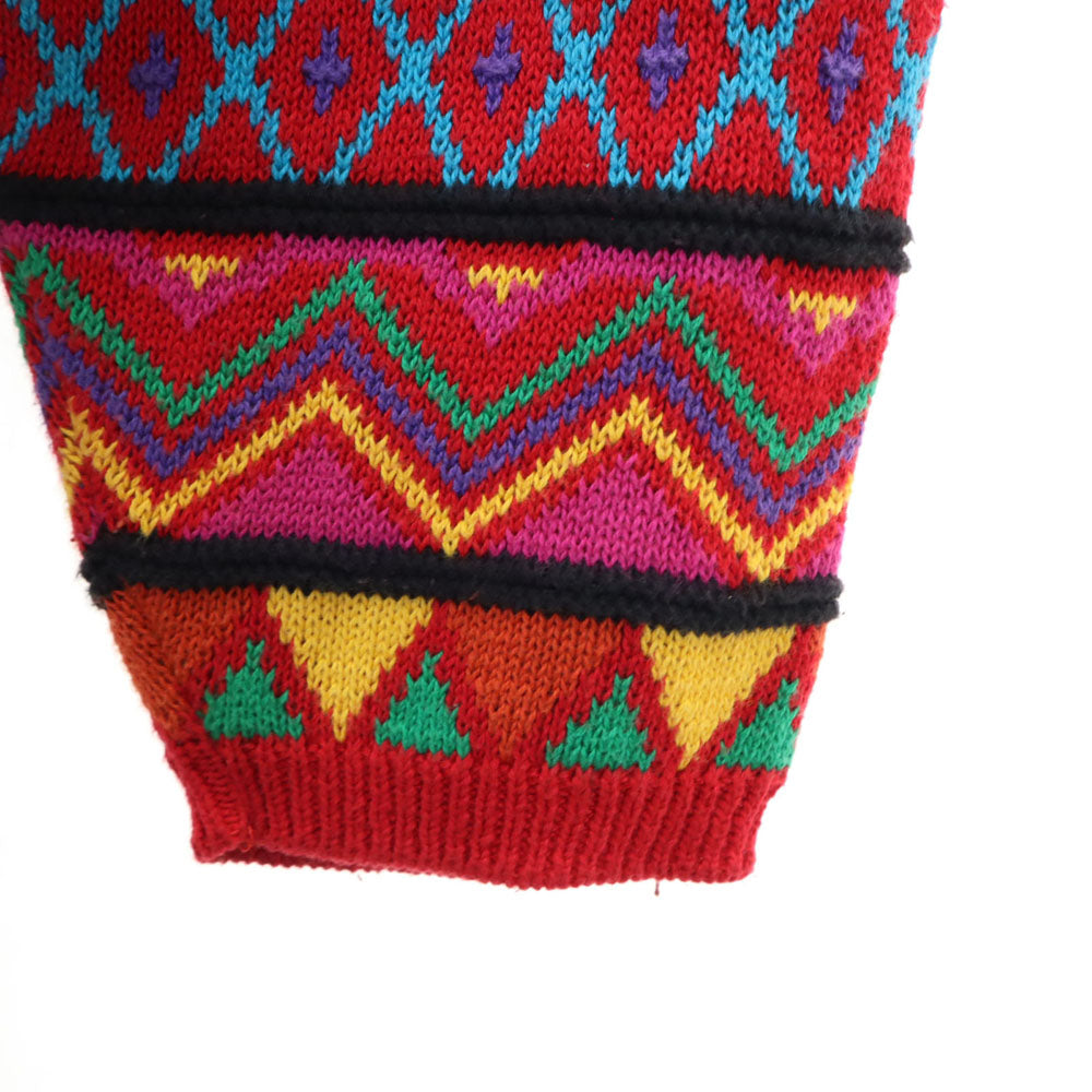 Clifford&Willis クリフォードアンドウィルス 80s 90s USA製 オールド 総柄 長袖 コットンニット セーター M レッド系 メンズ