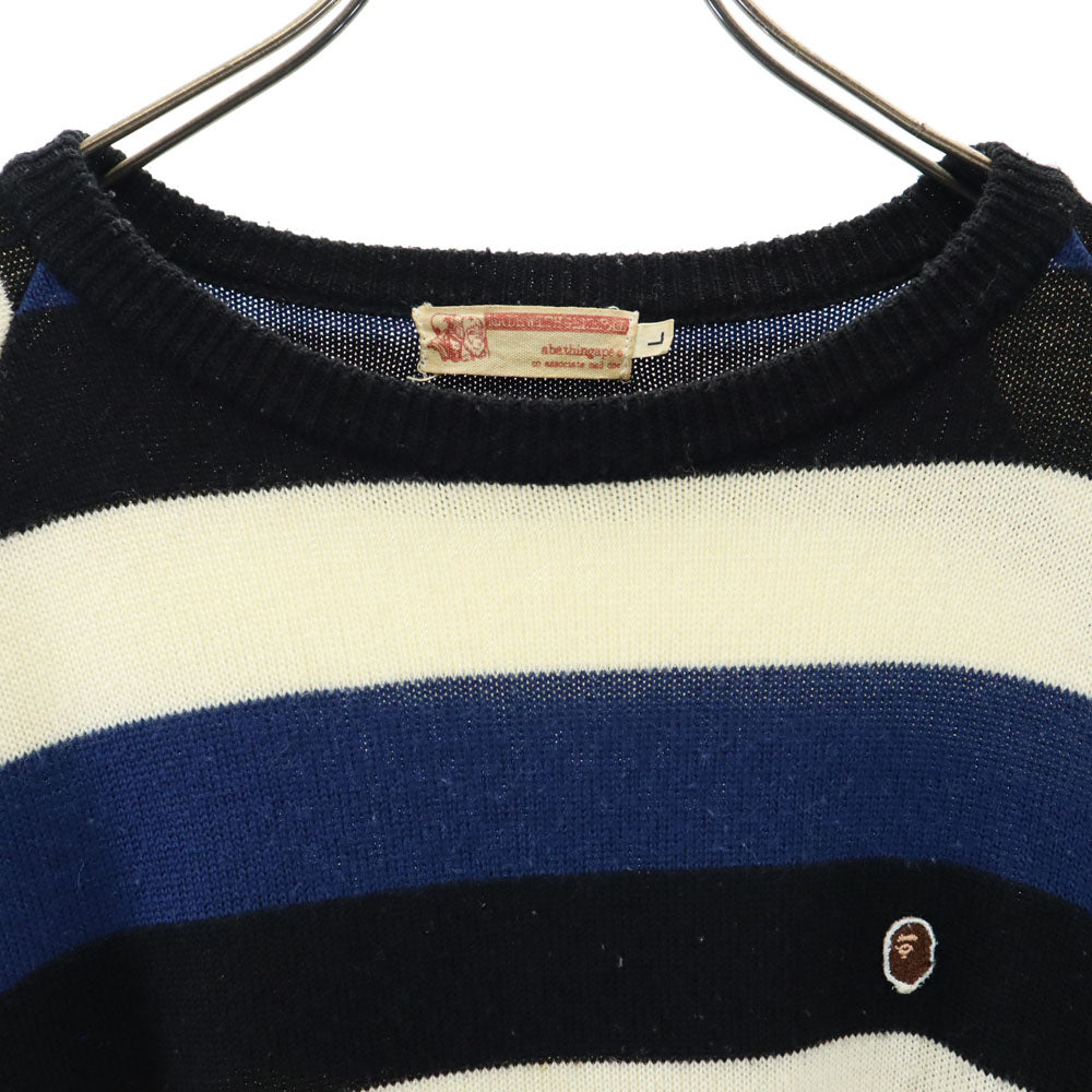A BATHING APE アベイシングエイプ ウールブレンド ボーダー 長袖 セーター L 白×黒×紺 ニット メンズ