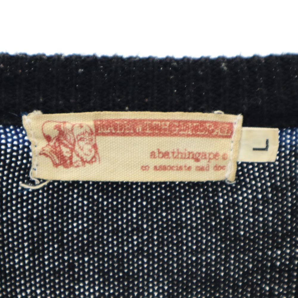 A BATHING APE アベイシングエイプ ウールブレンド ボーダー 長袖 セーター L 白×黒×紺 ニット メンズ