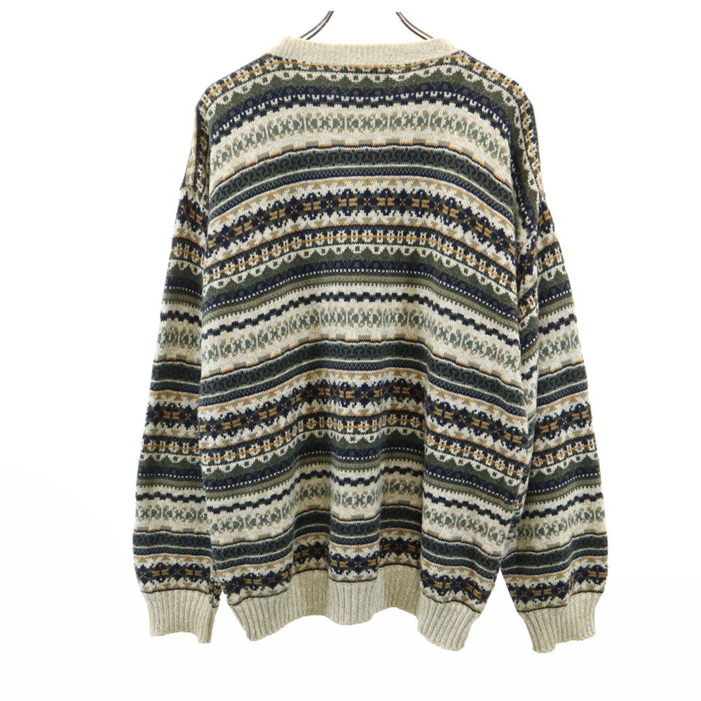 PECONIC BAY TRADERS 80s USA製 ヴィンテージ 総柄 長袖 コットンニット セーター L グリーン系 メンズ