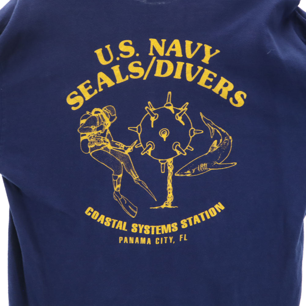 ヘインズ 90s USA製 オールド バックプリント 長袖 シングルステッチ Tシャツ L ブルー系 Hanes ロンT メンズ