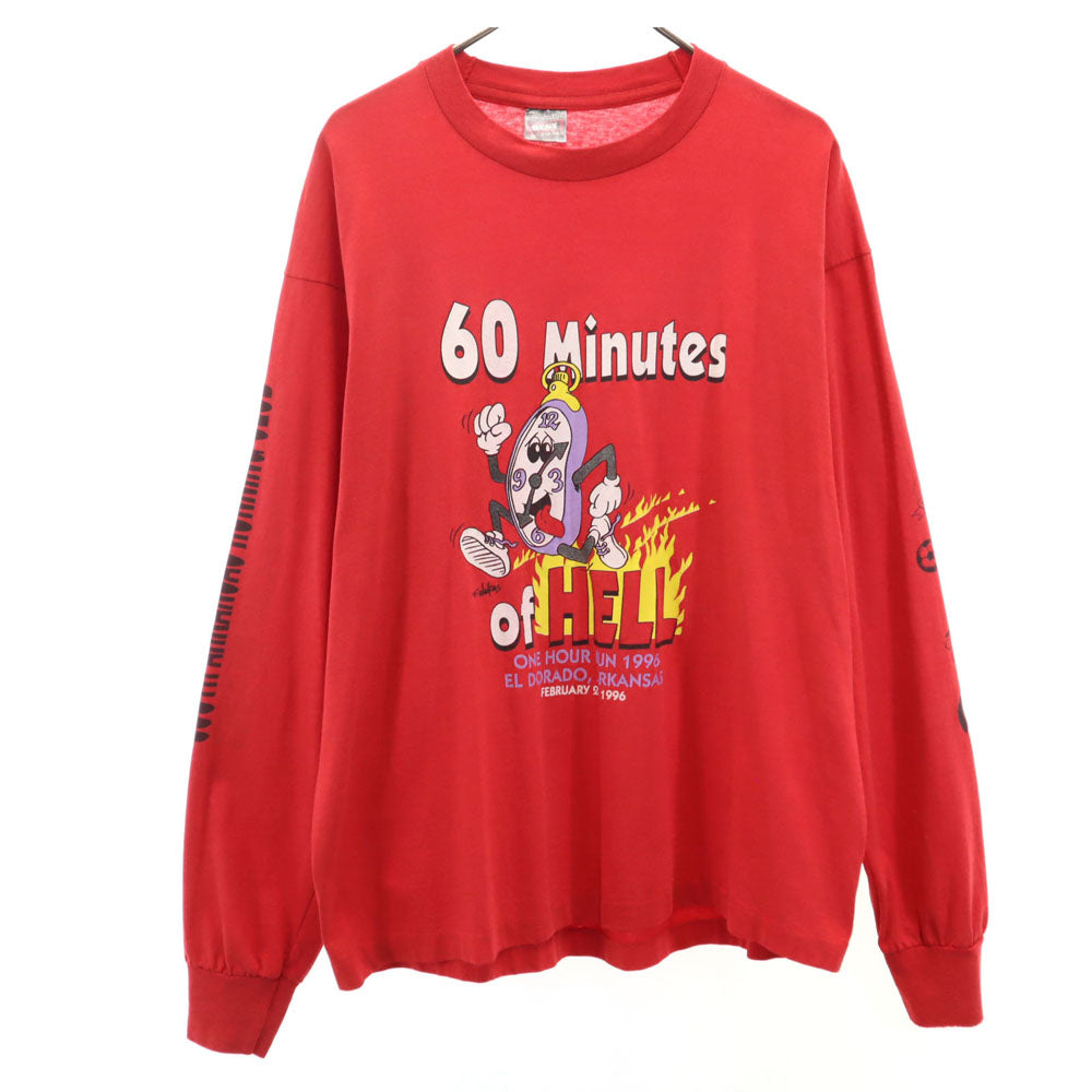 ベスト 90s USA製 オールド 長袖 袖プリント シングルステッチ Tシャツ XL 赤 フルーツオブザルーム ロンT メンズ