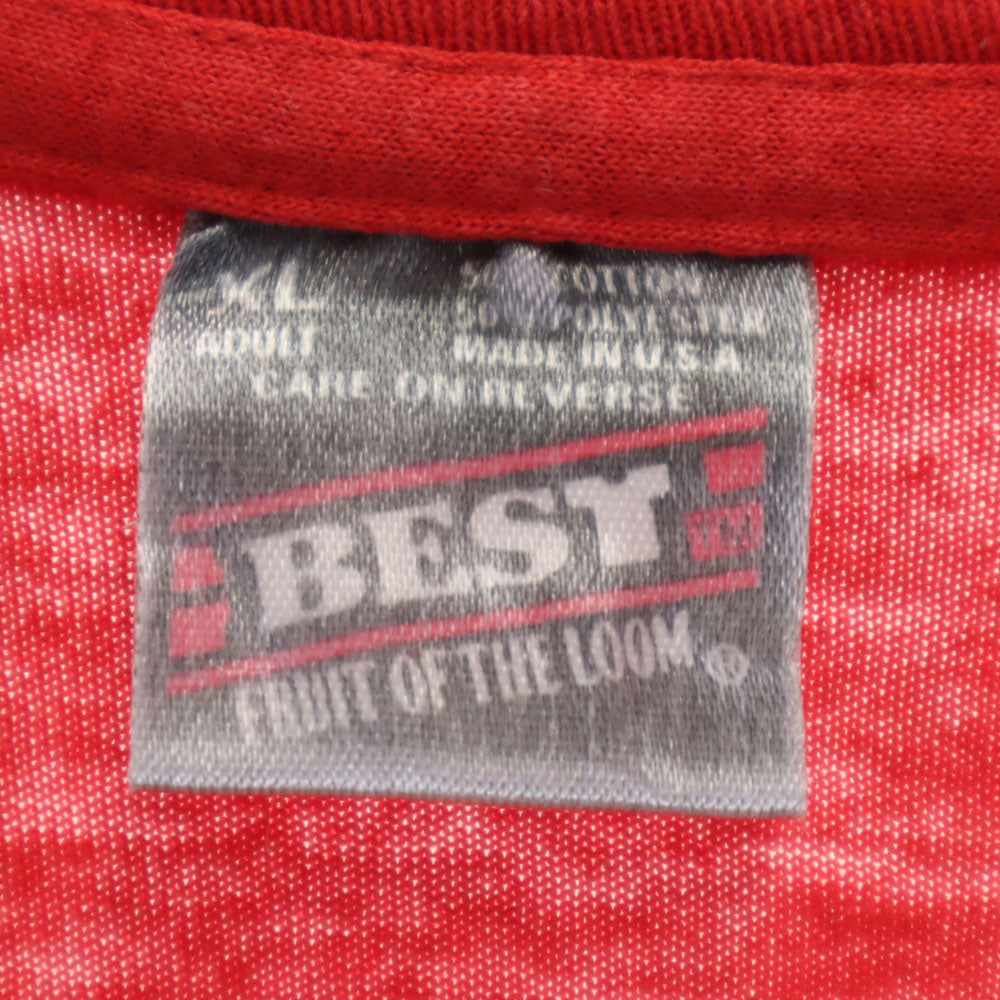 ベスト 90s USA製 オールド 長袖 袖プリント シングルステッチ Tシャツ XL 赤 フルーツオブザルーム ロンT メンズ