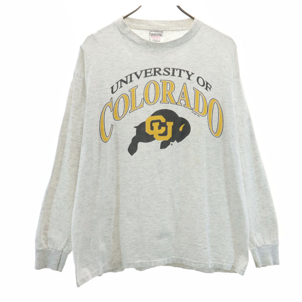 ONEITA オニータ 90s USA製 オールド コピーライト カレッジプリント 長袖 シングルステッチ Tシャツ L ライトグレー ロンT POWER-T コロラド大学 メンズ