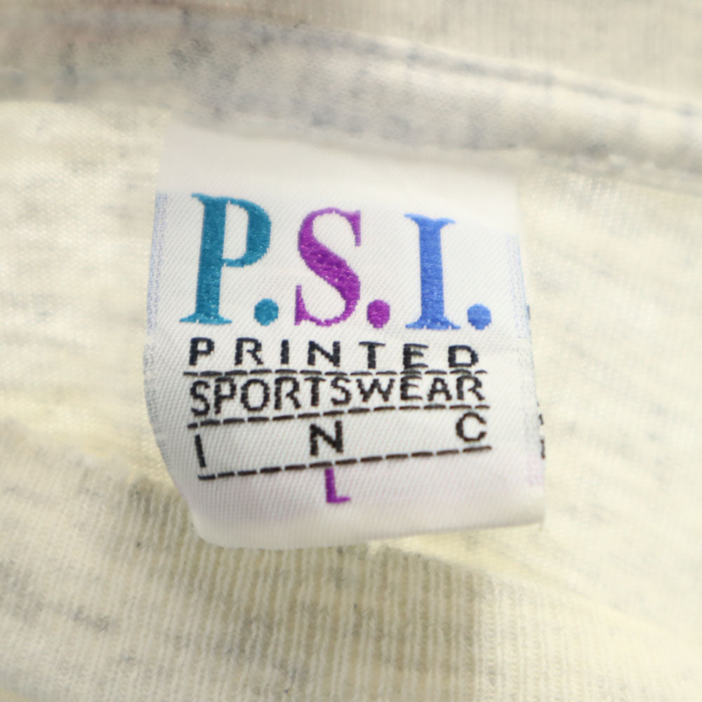 P.S.I. PRINTED SPORTWEAR INC 90s USA製 オールド 長袖 シングルステッチ Tシャツ L ライトグレー ロンT メンズ