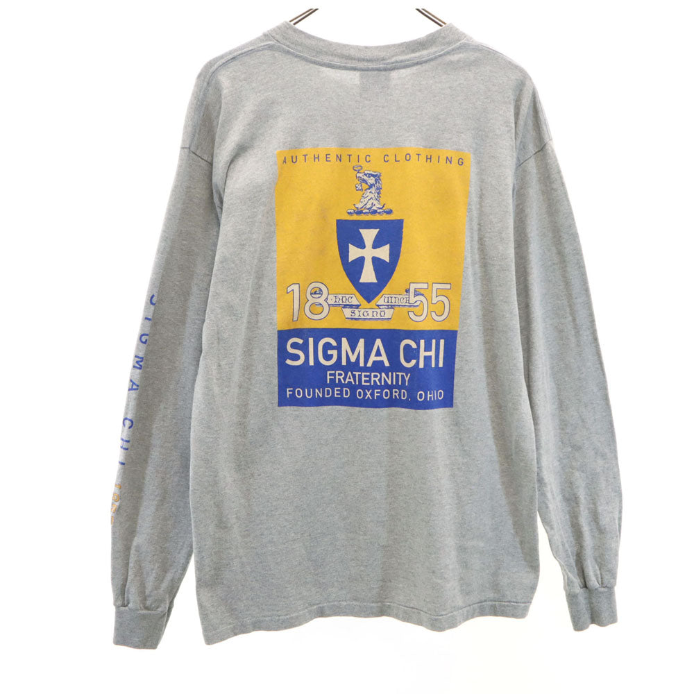 ALL SPORTS オールスポーツ 90s USA製 オールド SIGMA CHI 長袖 シングルステッチ 袖プリント Tシャツ L グレー ロンT メンズ
