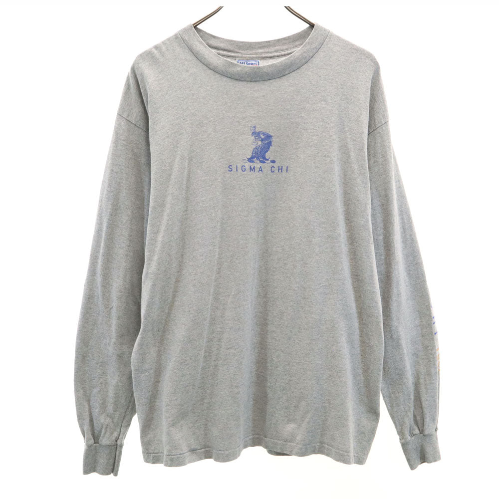 ALL SPORTS オールスポーツ 90s USA製 オールド SIGMA CHI 長袖 シングルステッチ 袖プリント Tシャツ L グレー ロンT メンズ