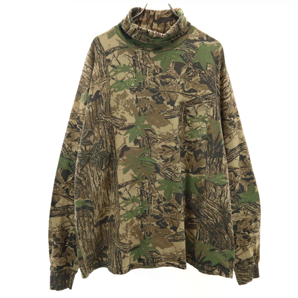 サスクワッチ 90s USA製 オールド リアルツリー柄 長袖 タートルネック シングルステッチ Tシャツ 2XL ベージュ系 ロンT 迷彩 ビックサイズ メンズ