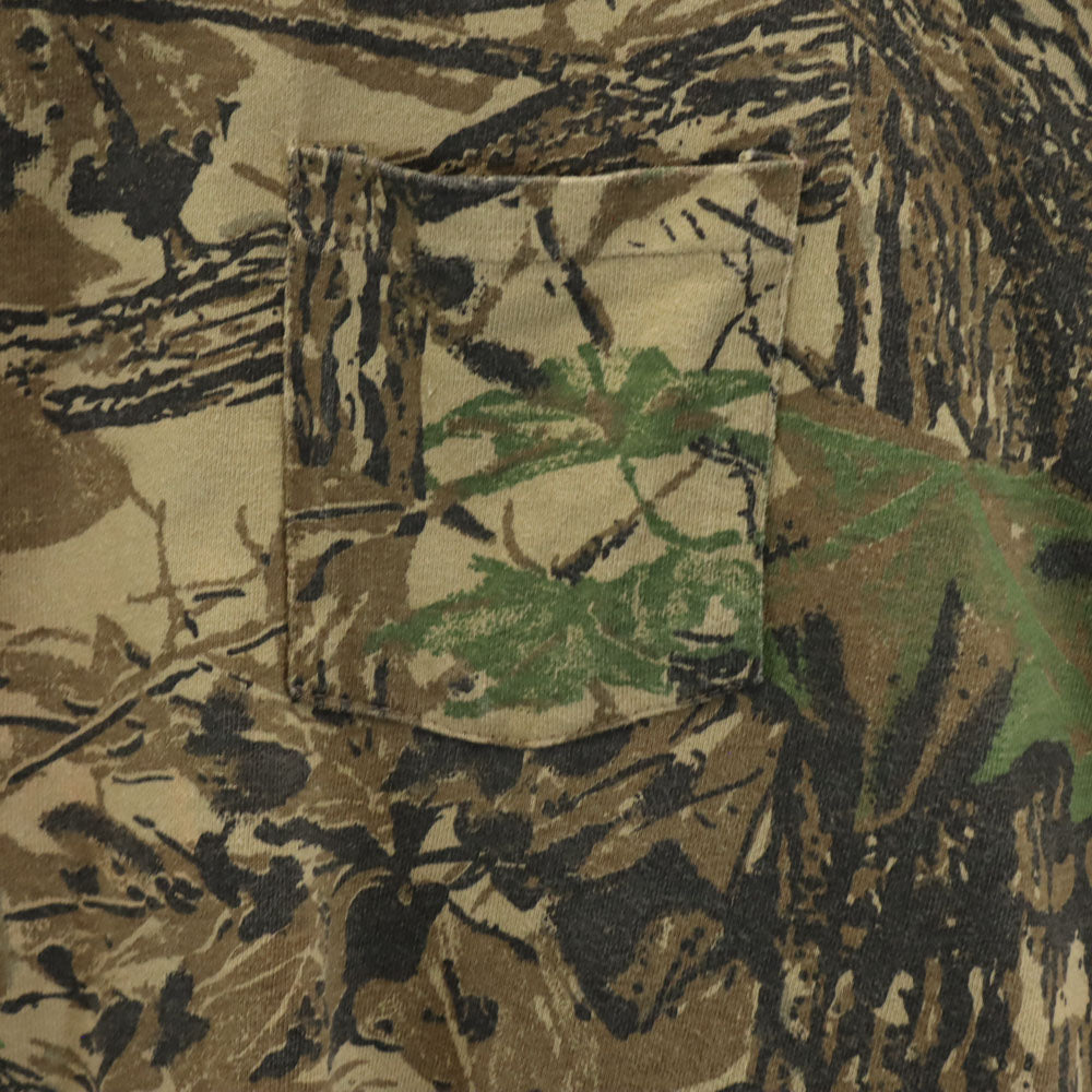 サスクワッチ 90s USA製 オールド リアルツリー柄 長袖 タートルネック シングルステッチ Tシャツ 2XL ベージュ系 ロンT 迷彩 ビックサイズ メンズ