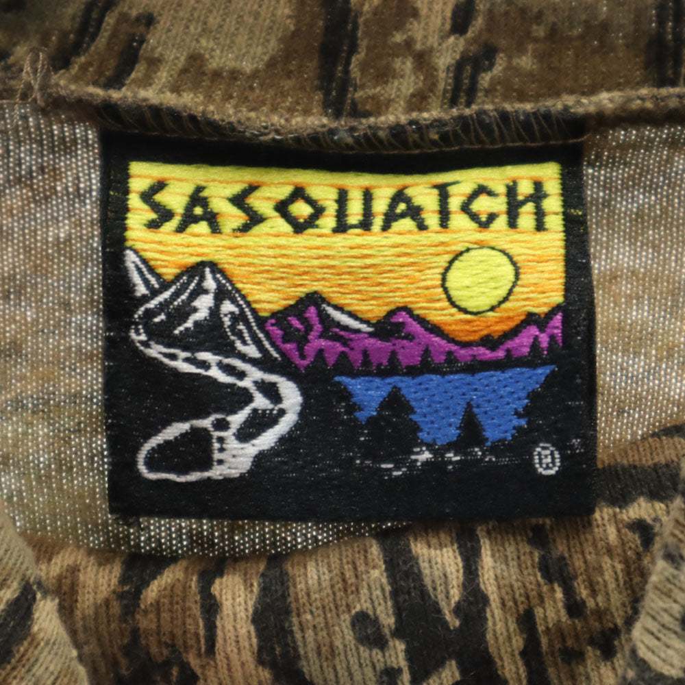 サスクワッチ 90s USA製 オールド リアルツリー柄 長袖 タートルネック シングルステッチ Tシャツ 2XL ベージュ系 ロンT 迷彩 ビックサイズ メンズ