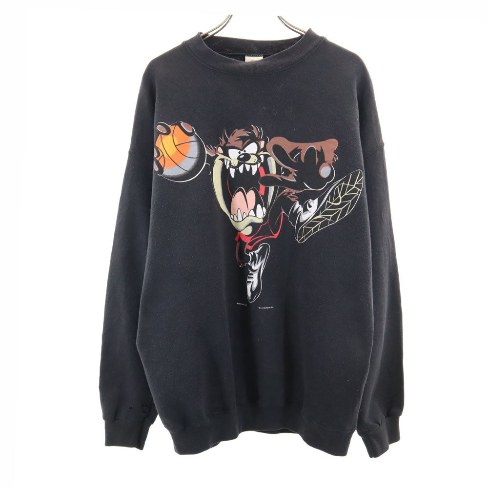 ワーナーブロス 90s USA製 オールド タズマニアンデビル 長袖 スウェット トレーナー L ブラック 裏起毛 ワーナーブラザーズ メンズ