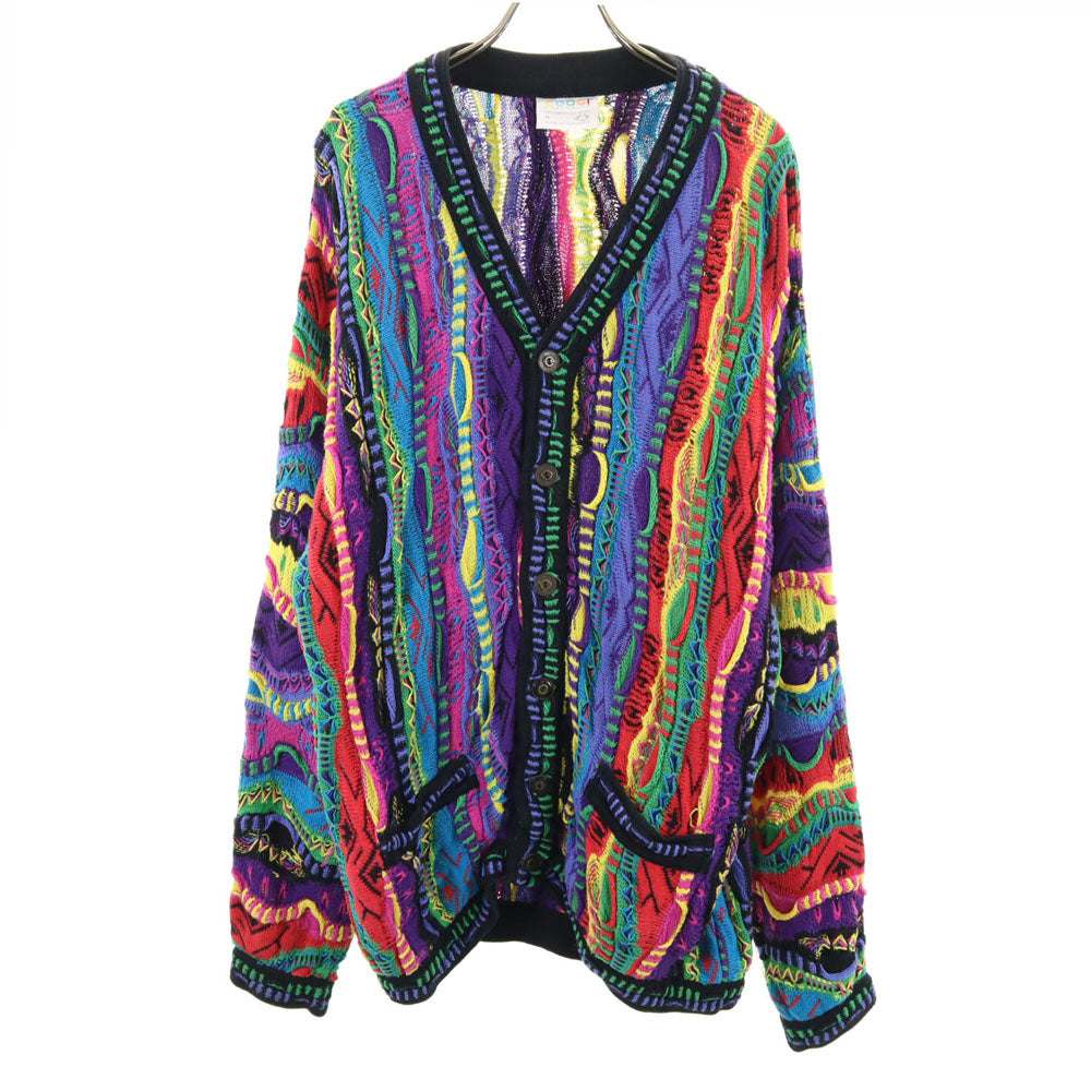 COOGI クージー 90s オーストラリア製 オールド 長袖 Vネック 3D コットン ニットカーディガン M パープル 他 メンズ