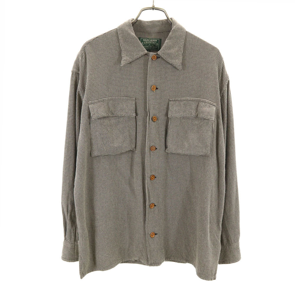 RALPH LAUREN COUNTRY ラルフローレンカントリー 80s 90s ヴィンテージ ポロカン ハウンドトゥース柄 長袖 ボックスシルエット レーヨン シャツ 9 ベージュ 他 千鳥格子 レディース