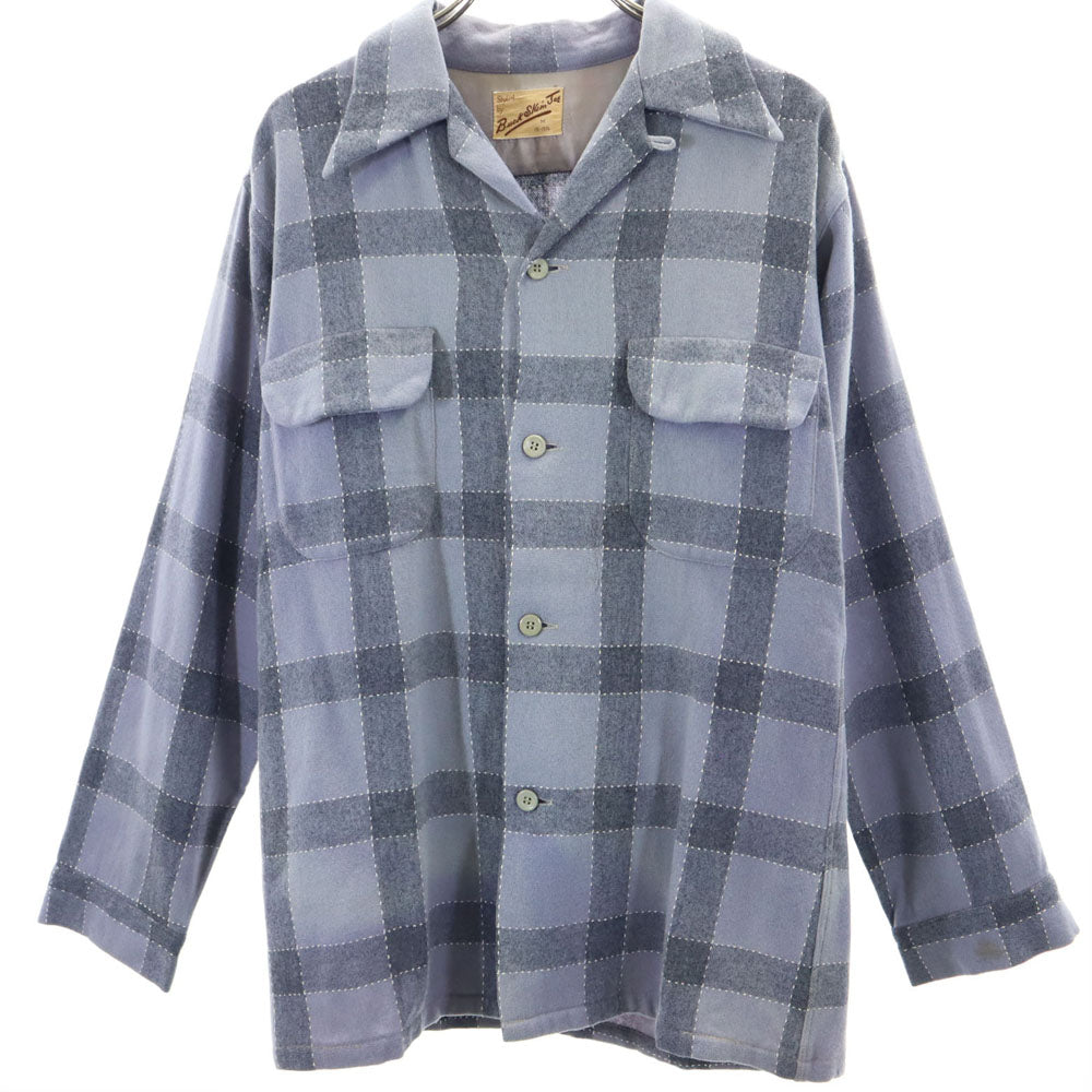 VINTAGE ヴィンテージ 50s 開襟 チェック 長袖 オープンカラーシャツ M グレー系 メンズ