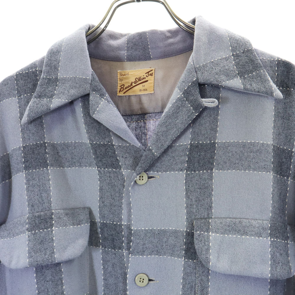 VINTAGE ヴィンテージ 50s 開襟 チェック 長袖 オープンカラーシャツ M グレー系 メンズ