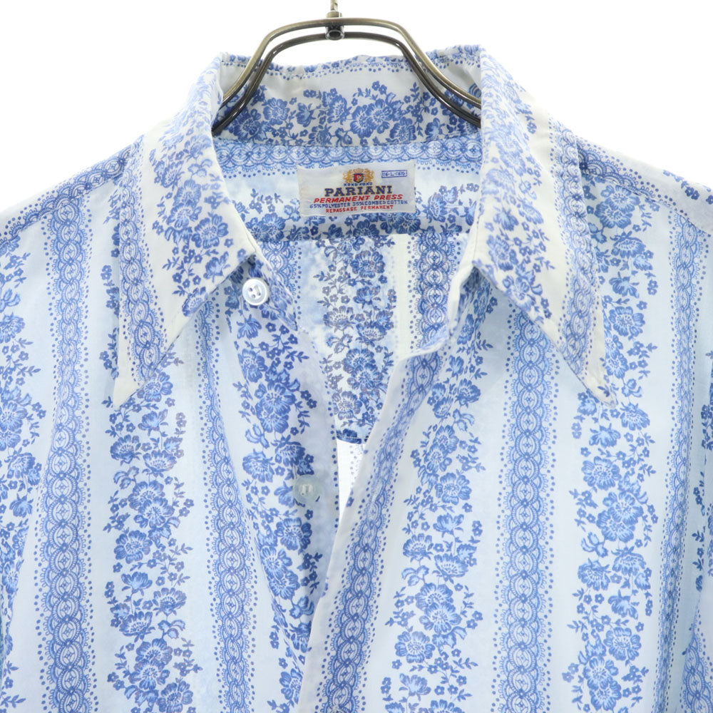 PARIANI 70s ヴィンテージ 総柄 長袖 シャツ L ブルー系 メンズ