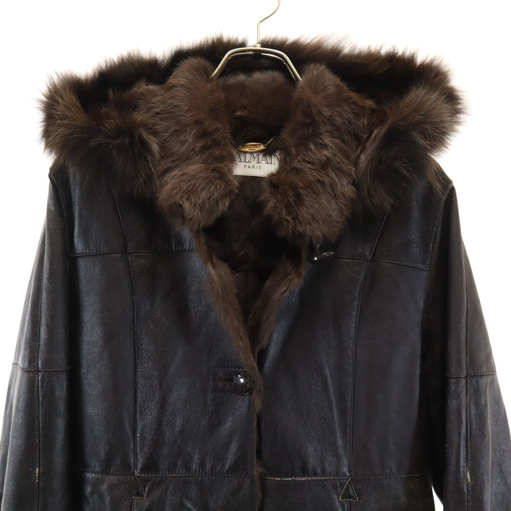 BALMAIN バルマン ラビット レザージャケット 11 ブラウン レディース