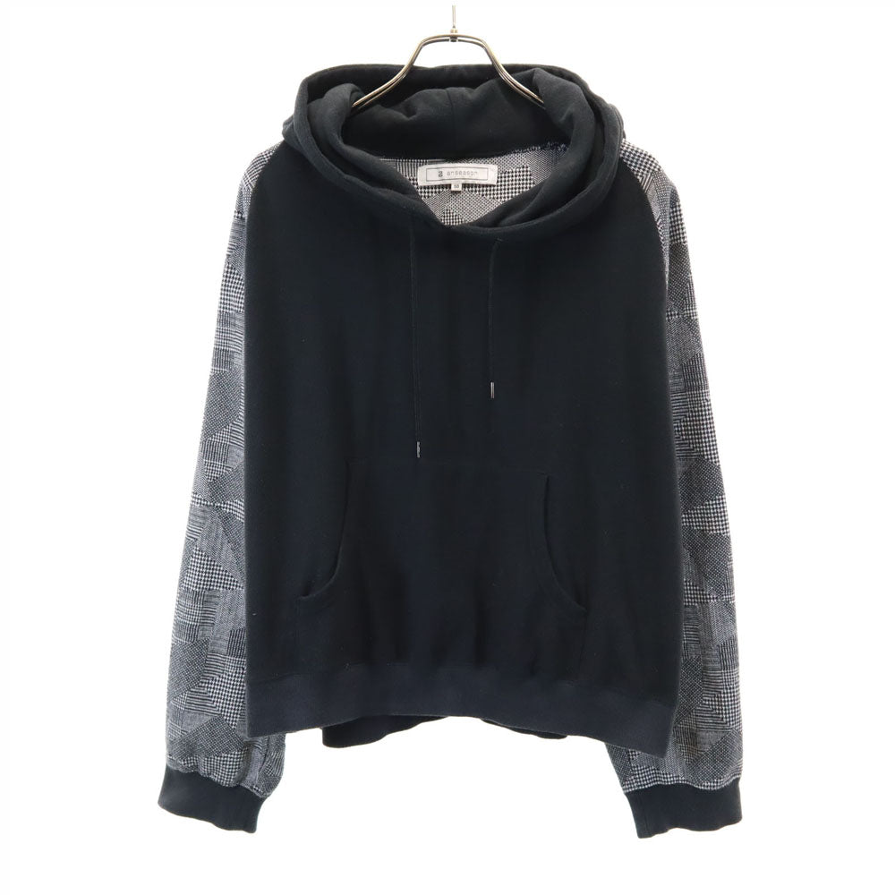 anseason アンシーズン 日本製 アンリアレイジ パッチワーク柄 長袖 フリース切替 パーカー 50 ブラック 他 レディース