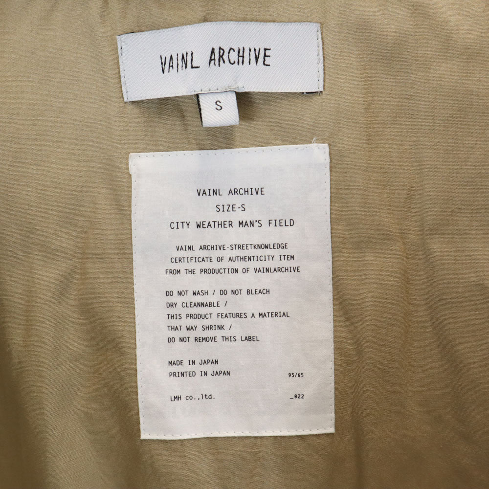VAINL ARCHIVE ヴァイナルアーカイブ 日本製 ワークジャケット S カーキベージュ メンズ