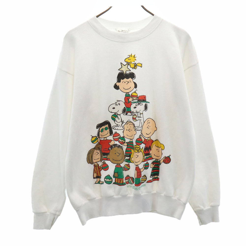 PEANUTS ピーナッツ 90s USA製 オールド スヌーピ柄 長袖 スウェット トレーナー L ホワイト 裏起毛 メンズ