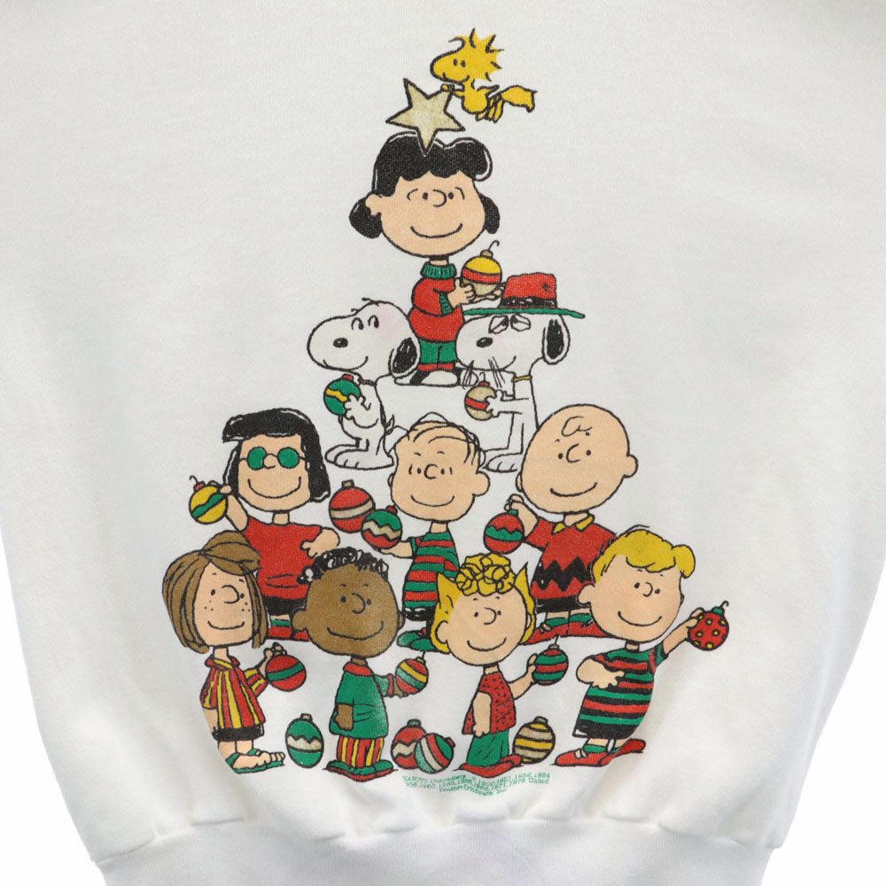 PEANUTS ピーナッツ 90s USA製 オールド スヌーピ柄 長袖 スウェット トレーナー L ホワイト 裏起毛 メンズ