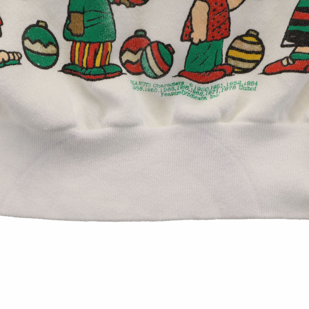 PEANUTS ピーナッツ 90s USA製 オールド スヌーピ柄 長袖 スウェット トレーナー L ホワイト 裏起毛 メンズ