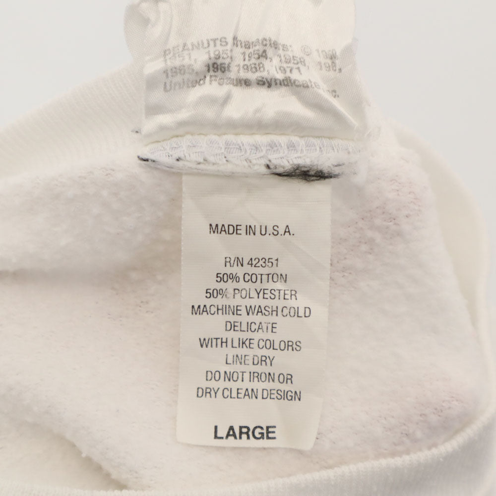PEANUTS ピーナッツ 90s USA製 オールド スヌーピ柄 長袖 スウェット トレーナー L ホワイト 裏起毛 メンズ