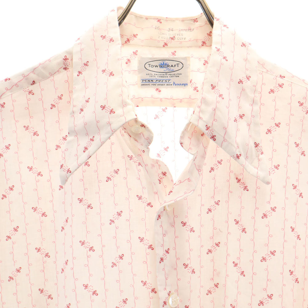 TOWNCRAFT タウンクラフト 70s ヴィンテージ 総柄 長袖 シャツ 16/34 ホワイト系 ペニーズ Pennys タンクラ メンズ