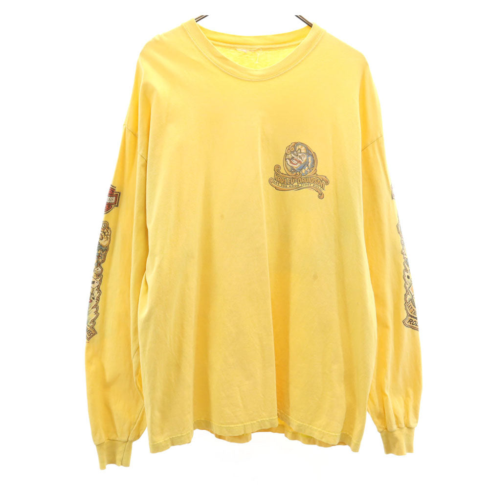 ハーレーダビッドソン 2008年コピーライト 00s バックプリント 長袖 袖プリント Tシャツ イエロー HARLEY DAVIDSON ロンT メンズ
