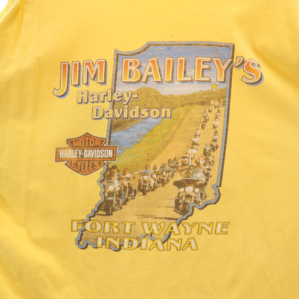 ハーレーダビッドソン 2008年コピーライト 00s バックプリント 長袖 袖プリント Tシャツ イエロー HARLEY DAVIDSON ロンT メンズ