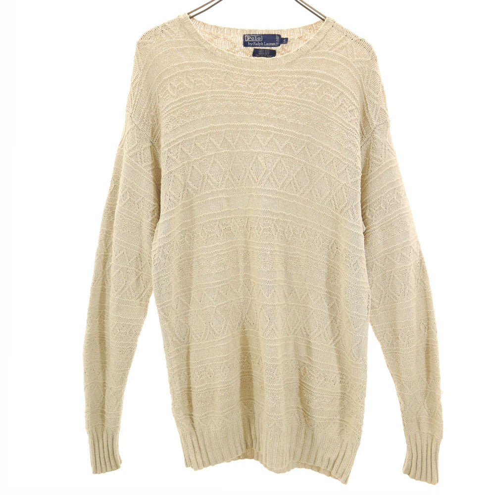Polo by Ralph Lauren ポロバイラルフローレン 90s シルク オールド 長袖 ハンド ニット L ベージュ メンズ