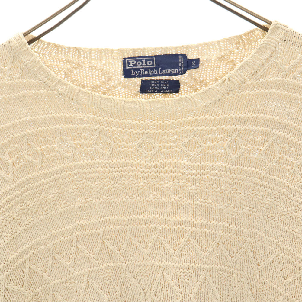 Polo by Ralph Lauren ポロバイラルフローレン 90s シルク オールド 長袖 ハンド ニット L ベージュ メンズ