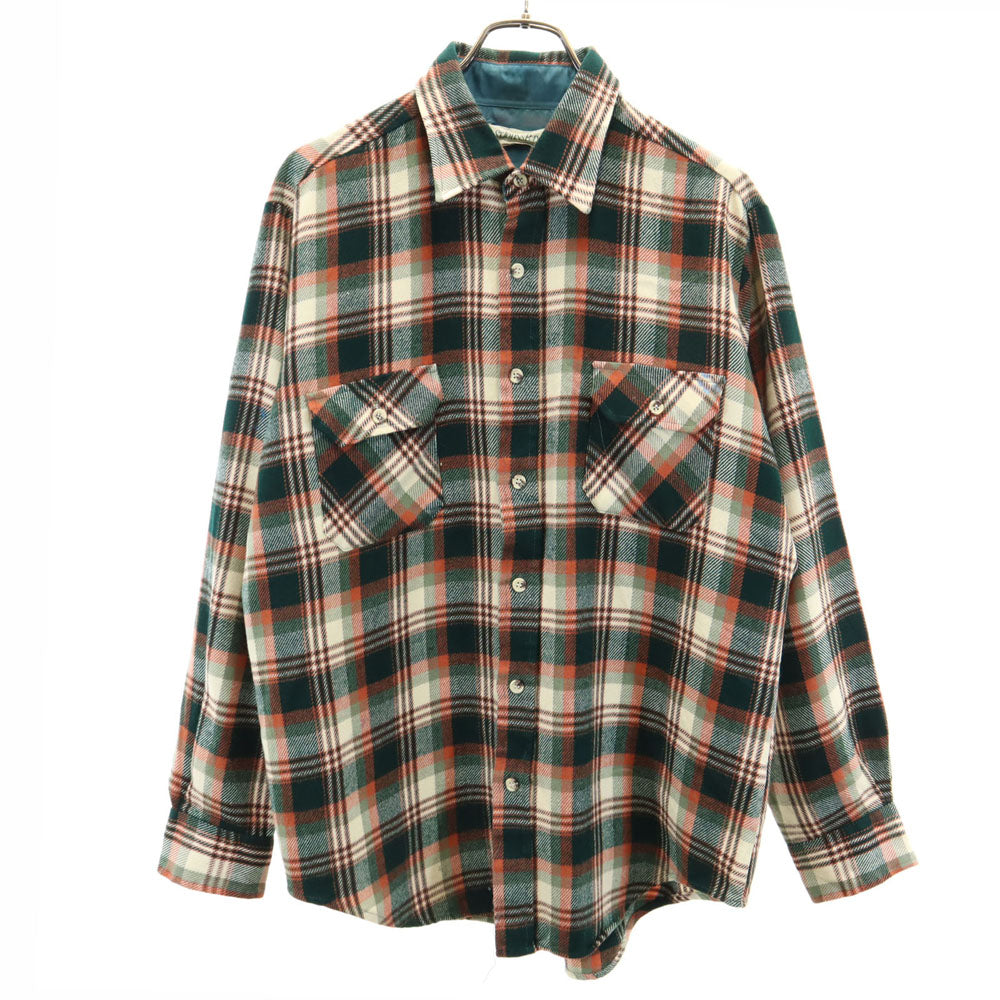 STJOHN'SBAY セントジョーンズベイ 80s 90s オールド チェック柄 長袖 ネルシャツ L モスグリーン 他 衿芯 メンズ