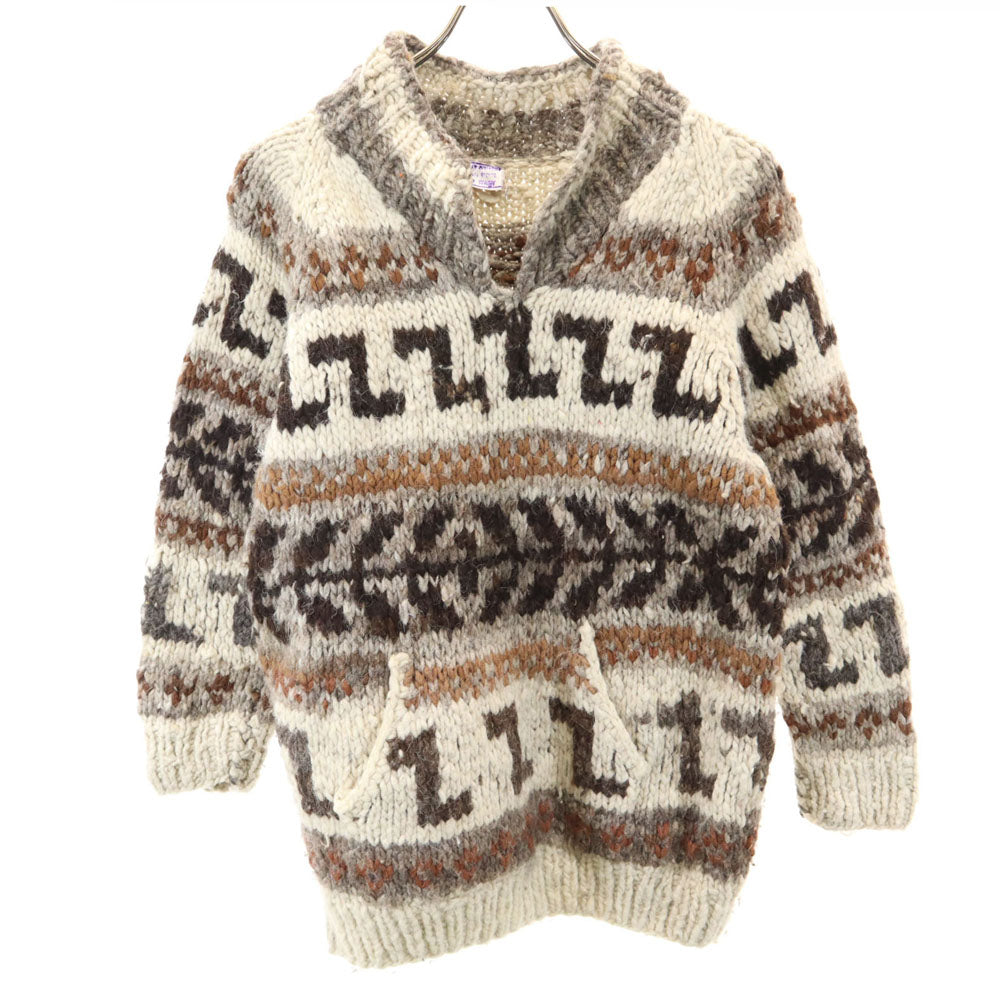 OLD オールド 90s ウール 総柄 ニット パーカー グレー系 プルオーバー セーター メンズ