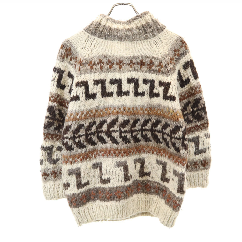 OLD オールド 90s ウール 総柄 ニット パーカー グレー系 プルオーバー セーター メンズ