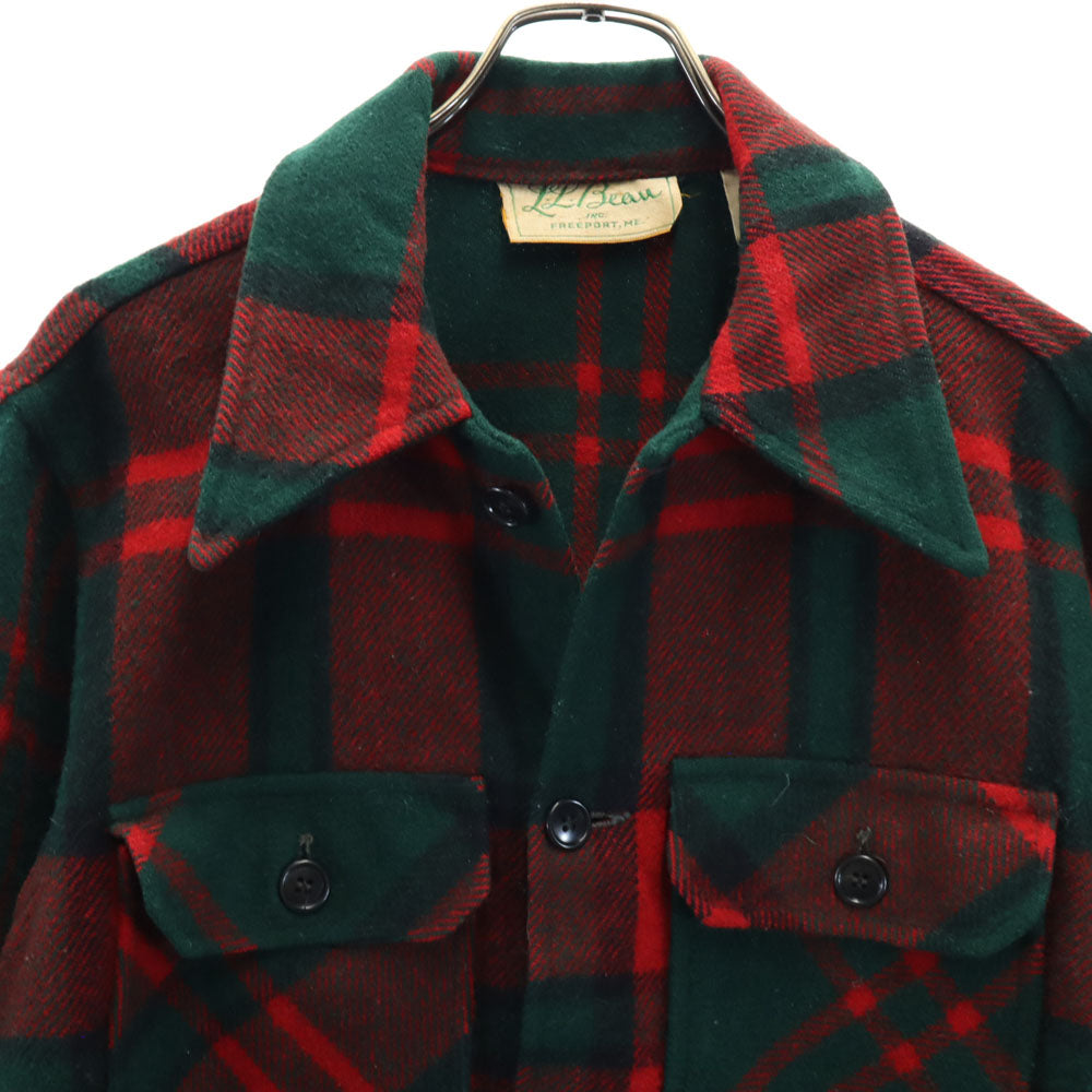 L.L.Bean エルエルビーン 70s ウールブレンド 筆記体タグ ヴィンテージ チェック 長袖 シャツジャケット M グリーン系 アウトドア メンズ