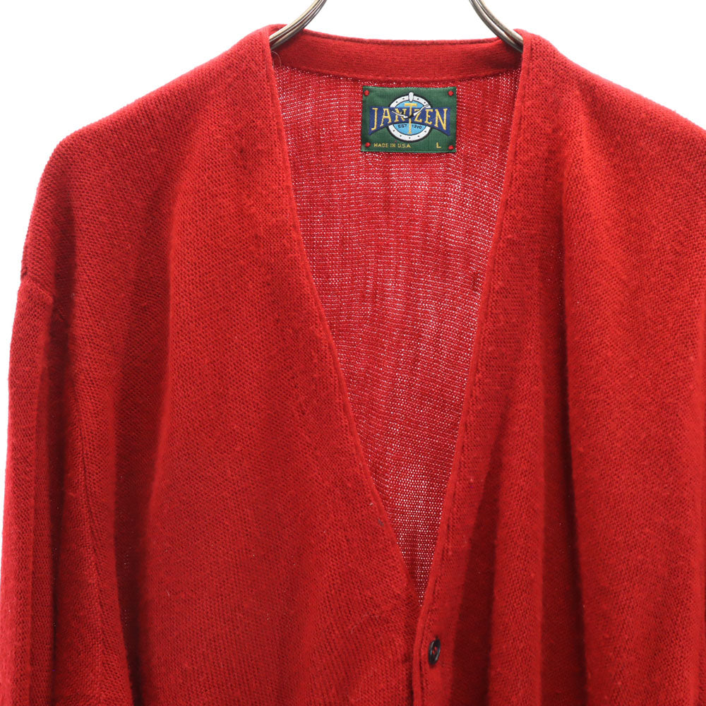 Jantzen ジャンセン 80s 90s USA製 オールド 長袖 ニットカーディガン L レッド系 メンズ
