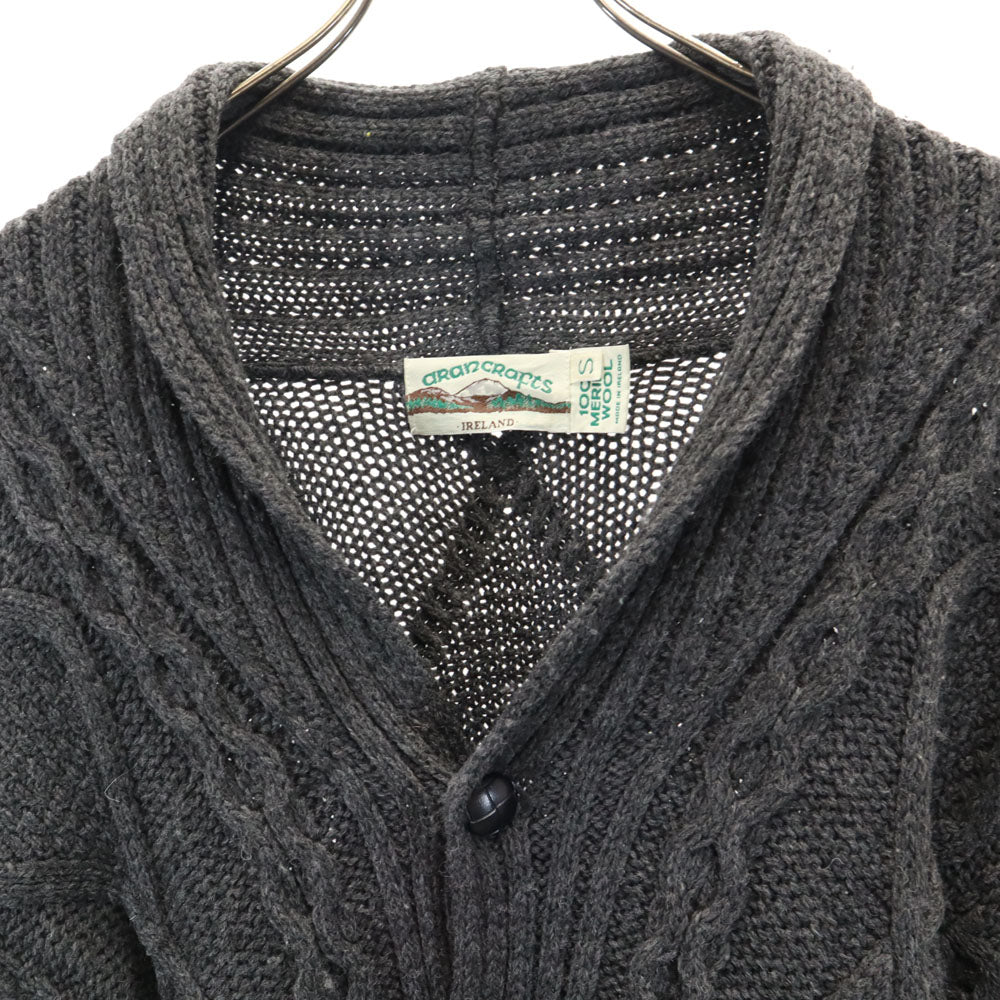 aran crafts アランクラフト 90s アイルランド製 メリノウール オールド 長袖 ショールカラー ニットカーディガン S チャコールグレー メンズ