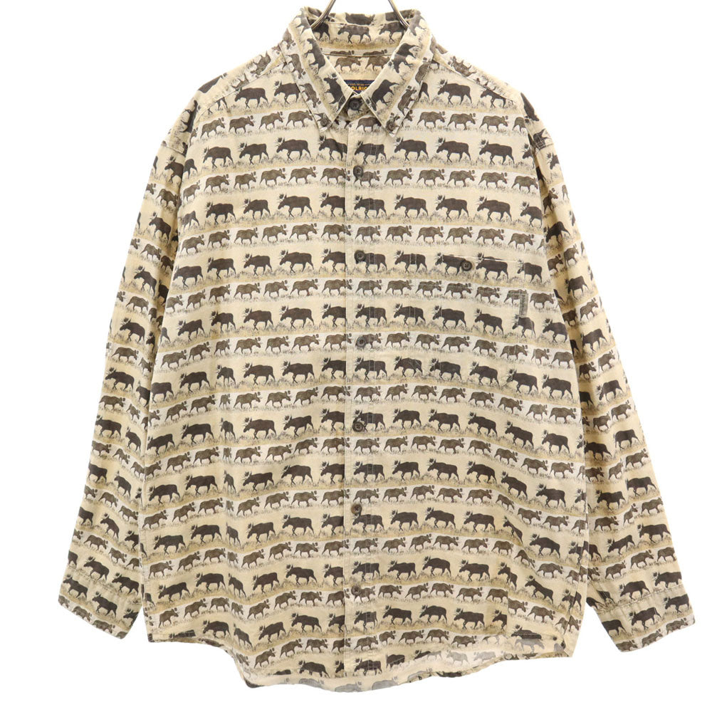 ウールリッチ アニマル柄 長袖 ボタンダウンシャツ L ベージュ WOOLRICH メンズ