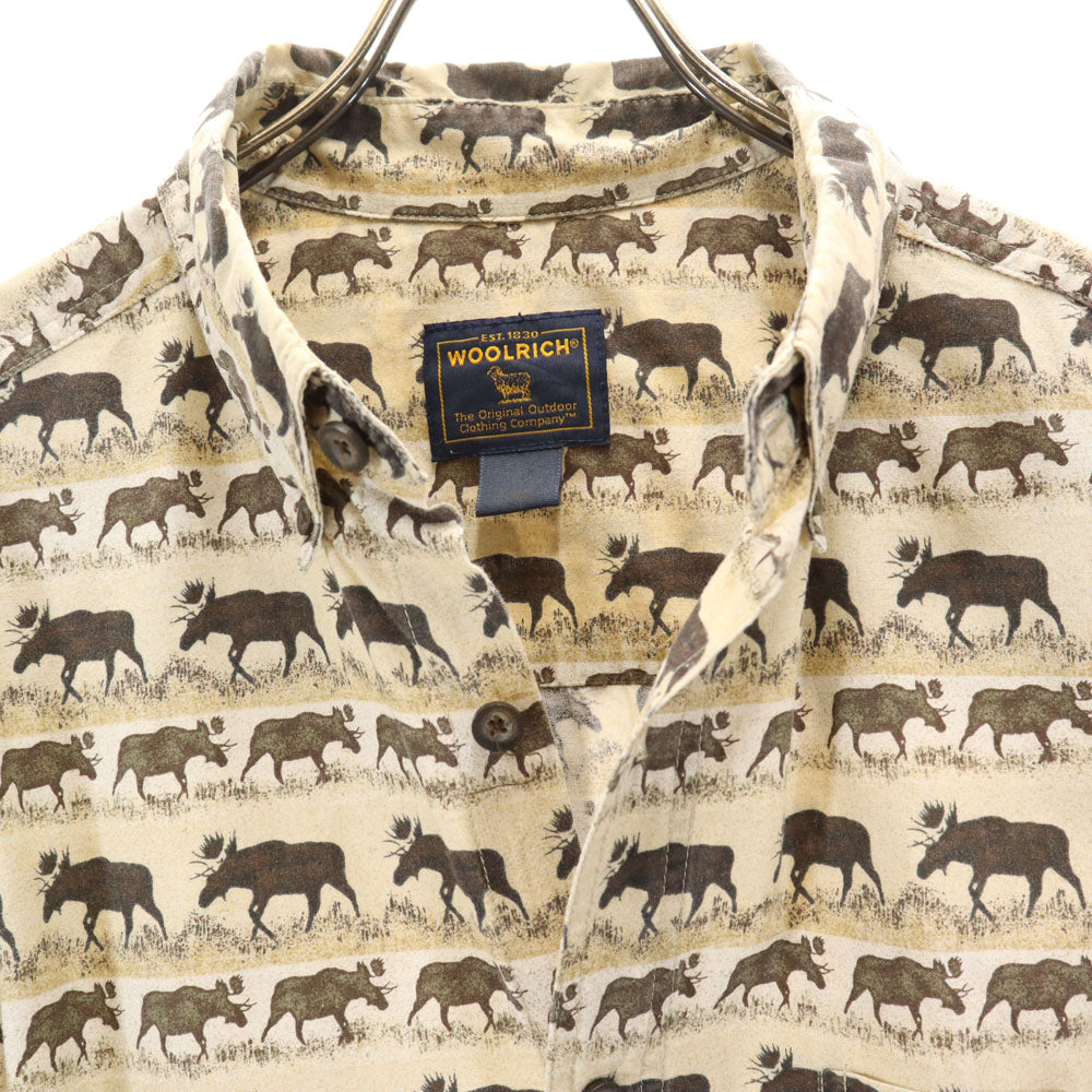ウールリッチ アニマル柄 長袖 ボタンダウンシャツ L ベージュ WOOLRICH メンズ