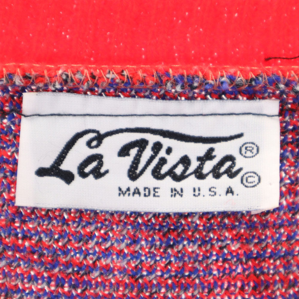 La Vista 80s 90s アクリル オールド USA製 総柄 長袖 セーター 赤系 ニット メンズ