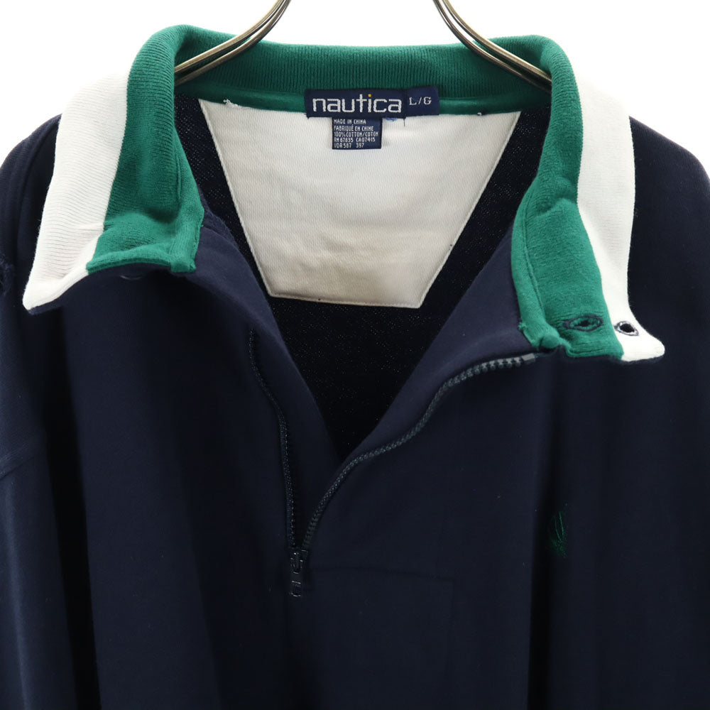 NAUTICA ノーティカ 90s オールド 長袖 ハーフジップ スウェット L ネイビー プルオーバー メンズ