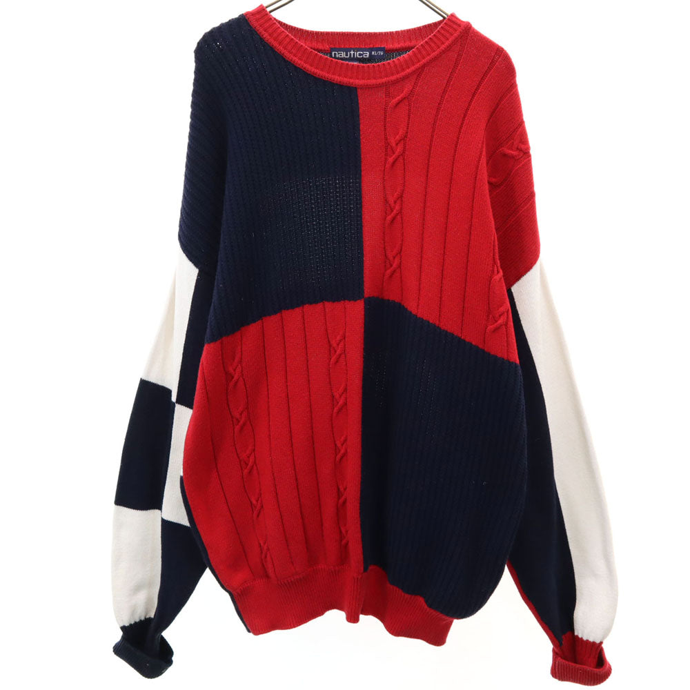 NAUTICA ノーティカ 90s オールド 長袖 セーター XL ネイビー 他 ケーブルニット メンズ
