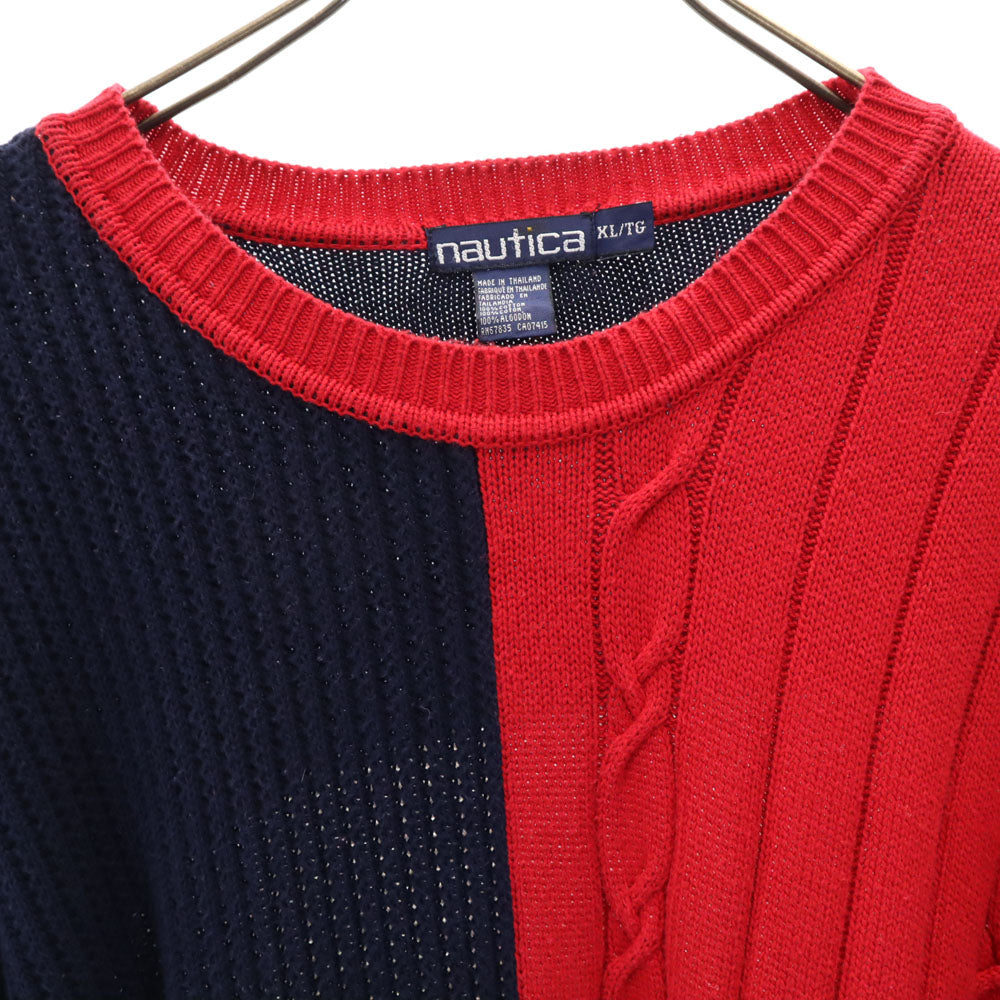 NAUTICA ノーティカ 90s オールド 長袖 セーター XL ネイビー 他 ケーブルニット メンズ