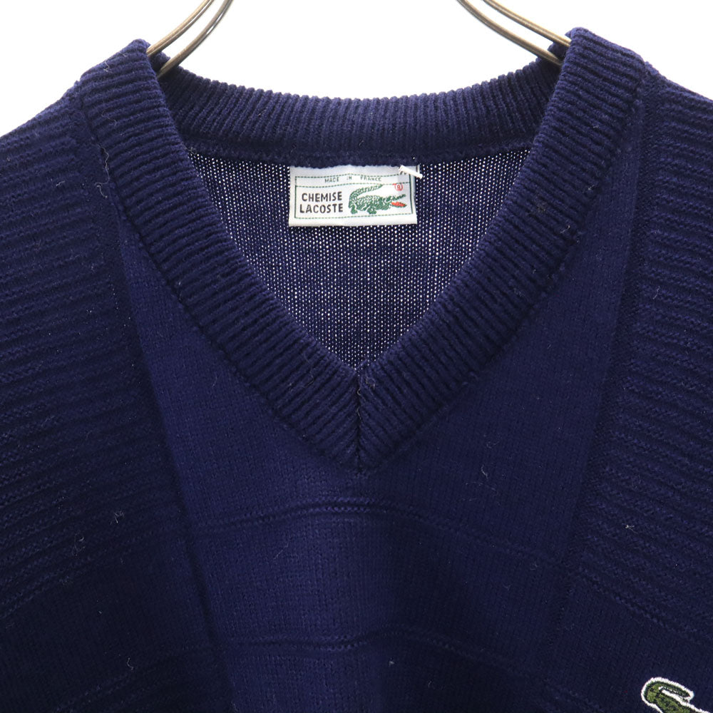 CHEMISE LACOSTE シュミーズラコステ 80s ヴィンテージ 長袖 Vネック セーター XXL ネイビー ニット メンズ