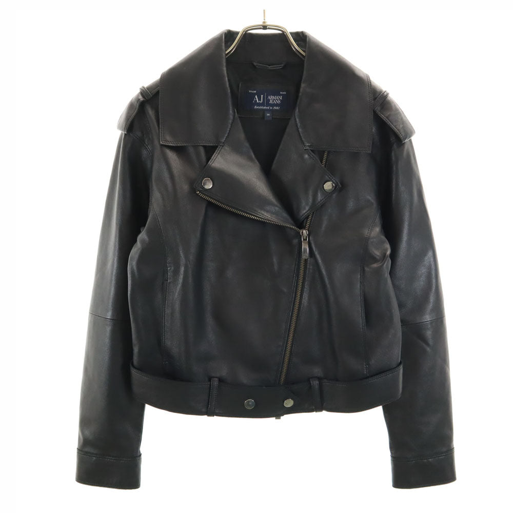 ARMANI JEANS アルマーニジーンズ シープレザー ダブルライダースジャケット 38 ブラック レディース